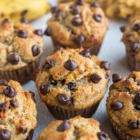 Banana Muffins sitting on a white backdrop.