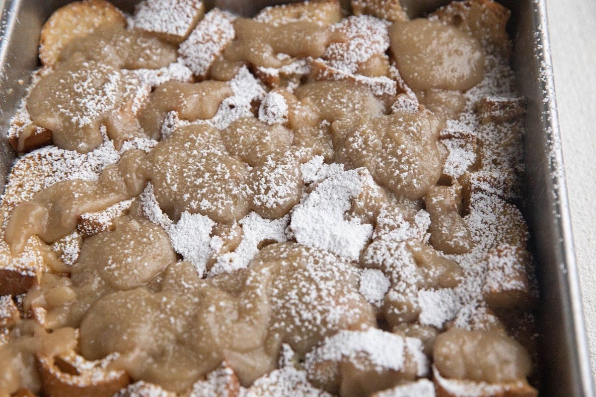 Spoon some of the sauce over the top of the bread pudding.