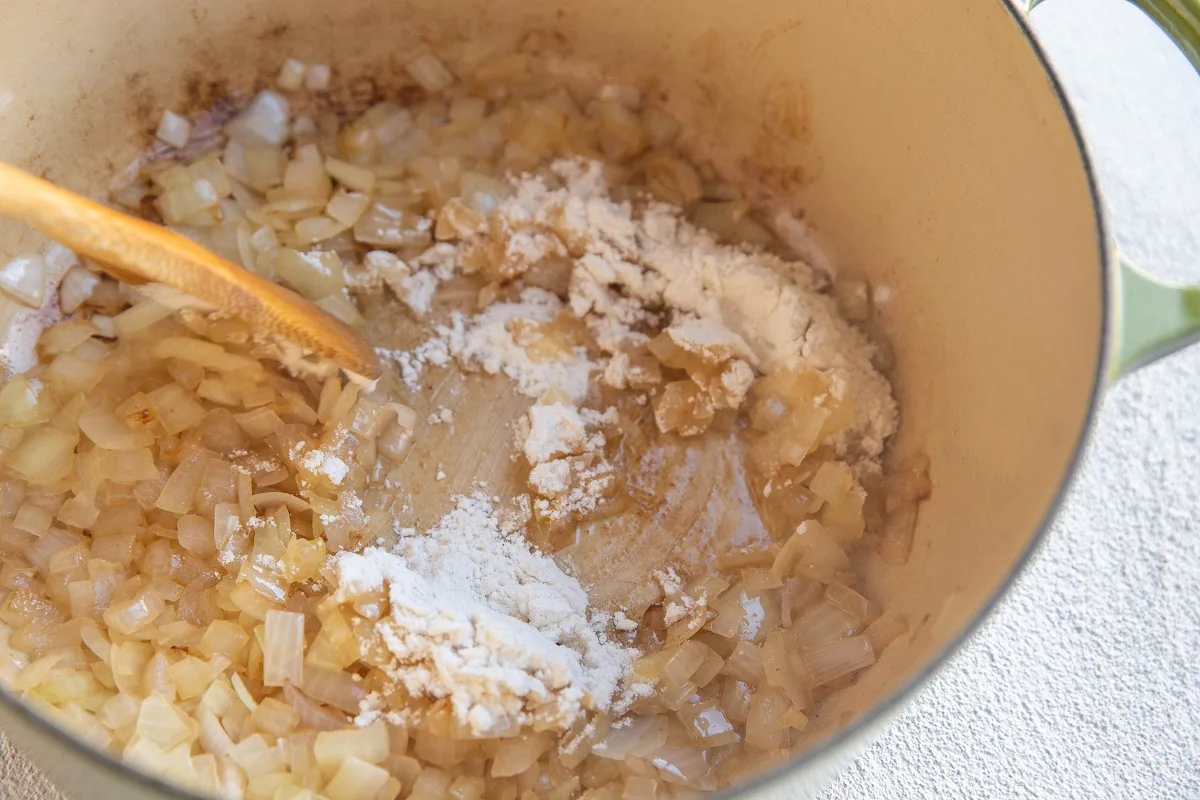 Onions and flour in a large pot