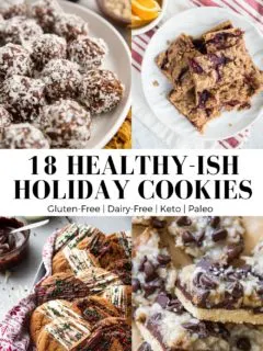 Collage for healthy holiday cookies and bars