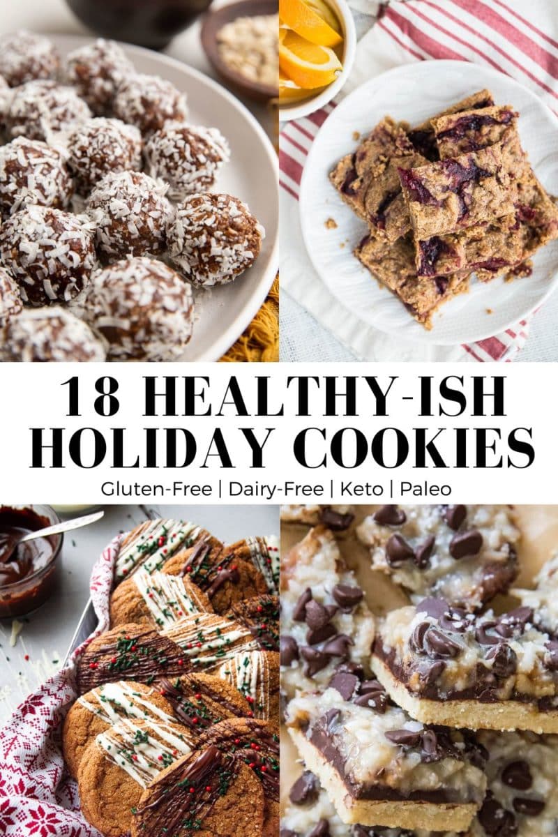 Collage for healthy holiday cookies and bars