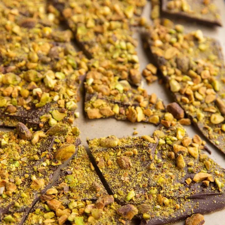 Pistachio bark on a large baking sheet, ready to be eaten.