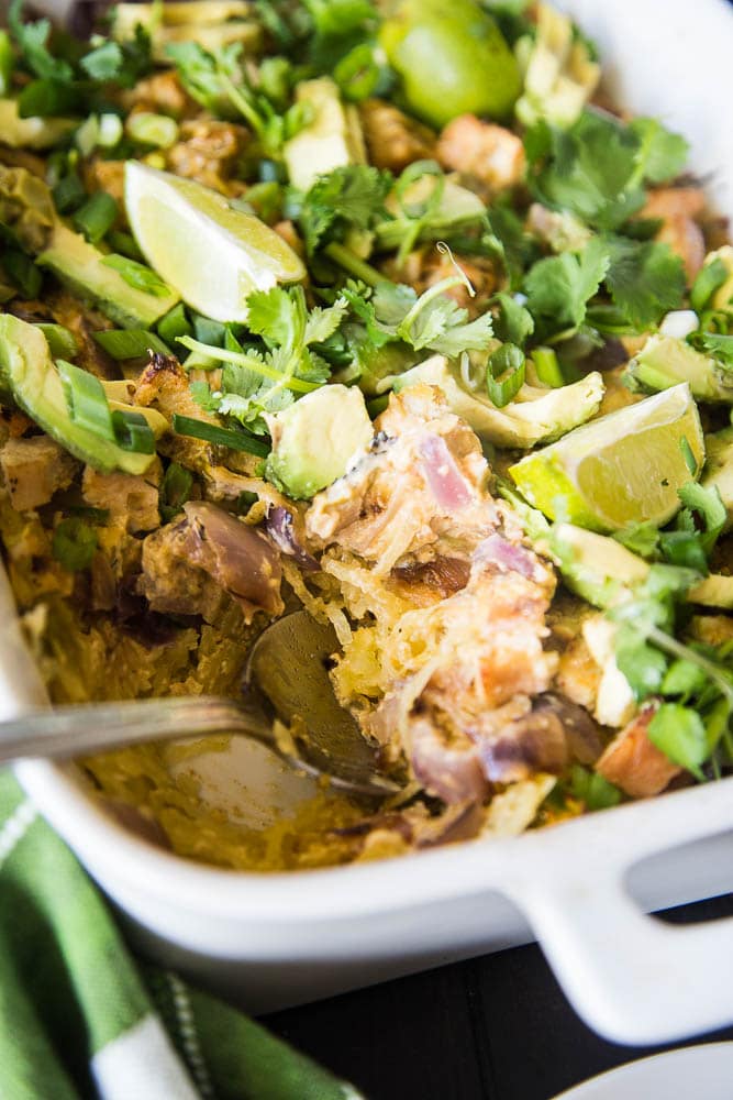 Green Chile Chicken Spaghetti Squash Bake