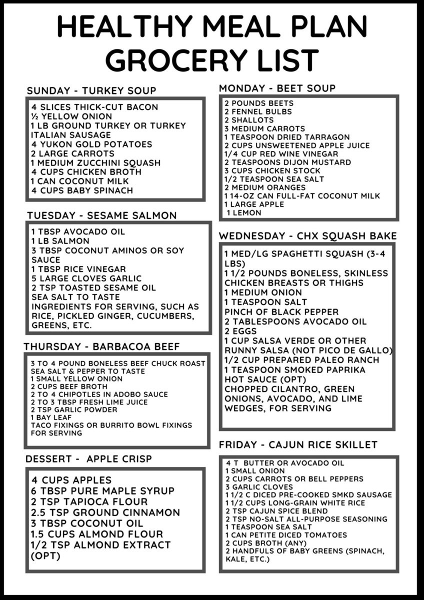 Healthy Meal Plan Grocery List