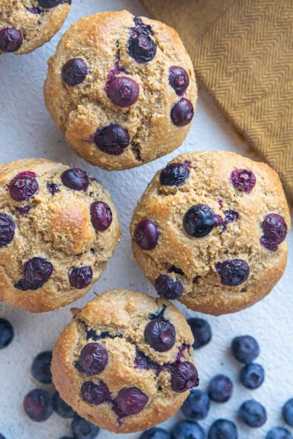 Close up of oatmeal banana blueberry muffins.