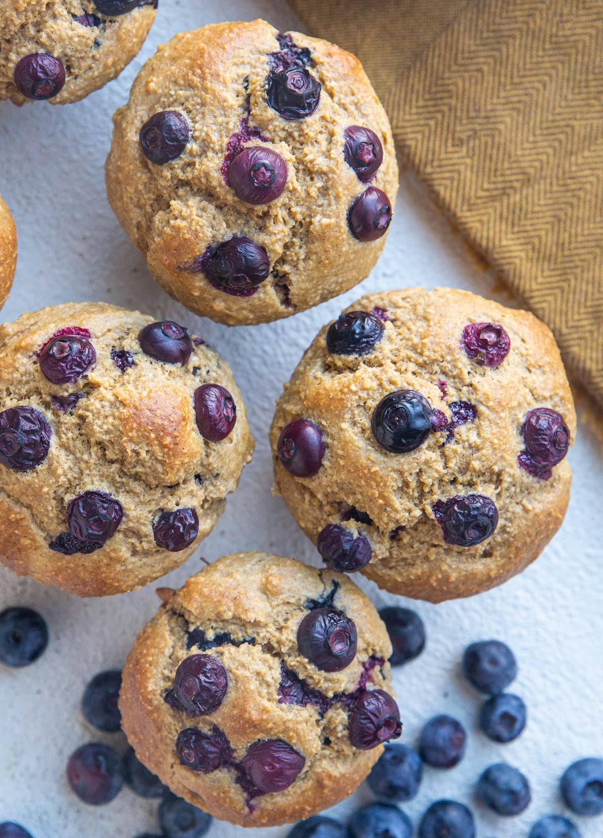 Close up of oatmeal banana blueberry muffins.