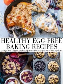 Egg-Free Baking Recipes, including egg free peach crisp, blackberry cobbler, scones, cookies, muffins, breads, cakes and more.