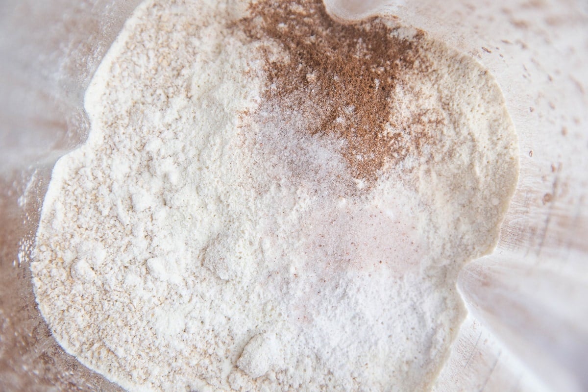 oat flour, salt, protein powder, and cinnamon in a blender.