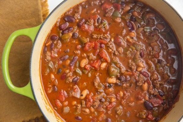 Finished turkey chili, ready to serve.