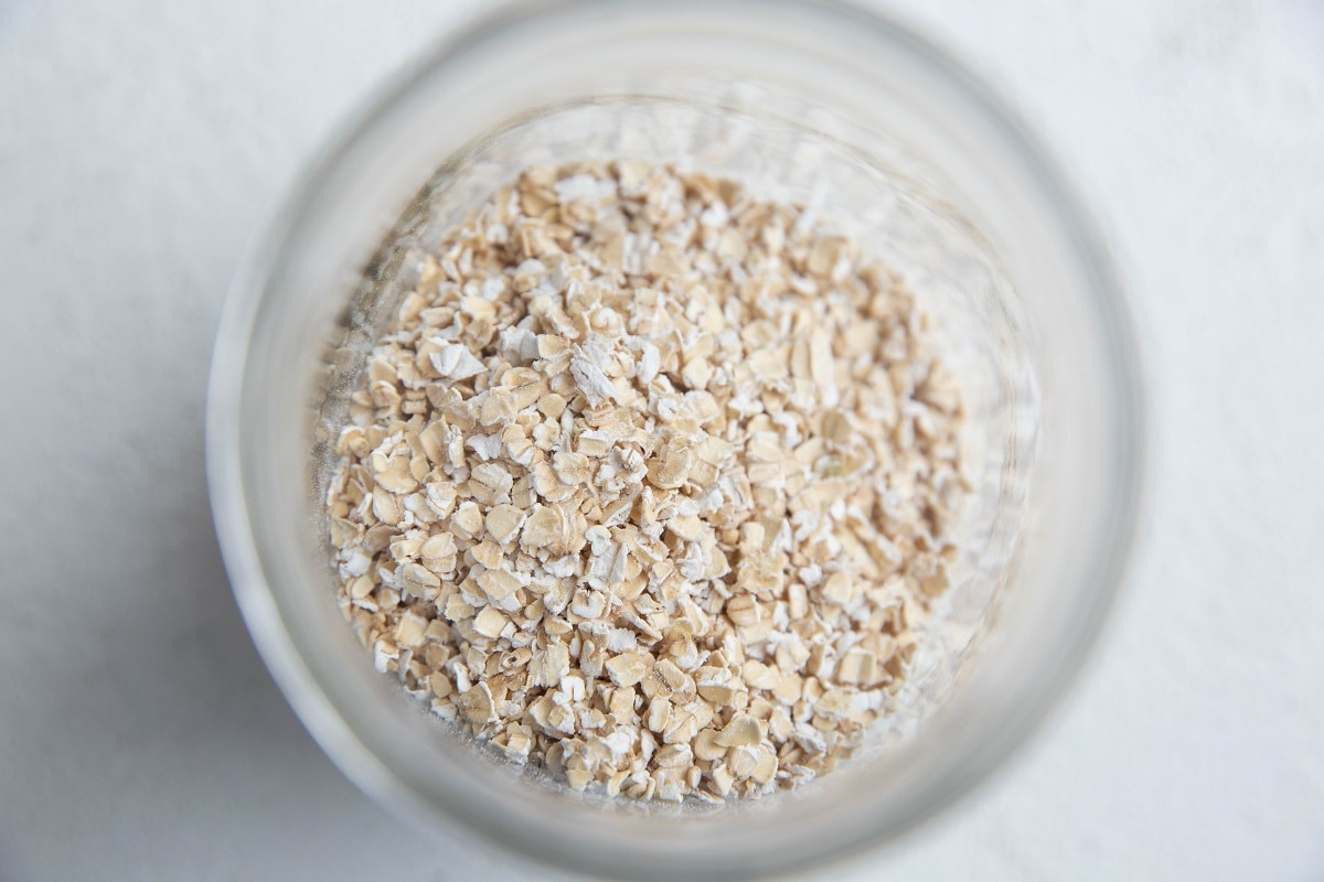 top down photo of a jar of oats.