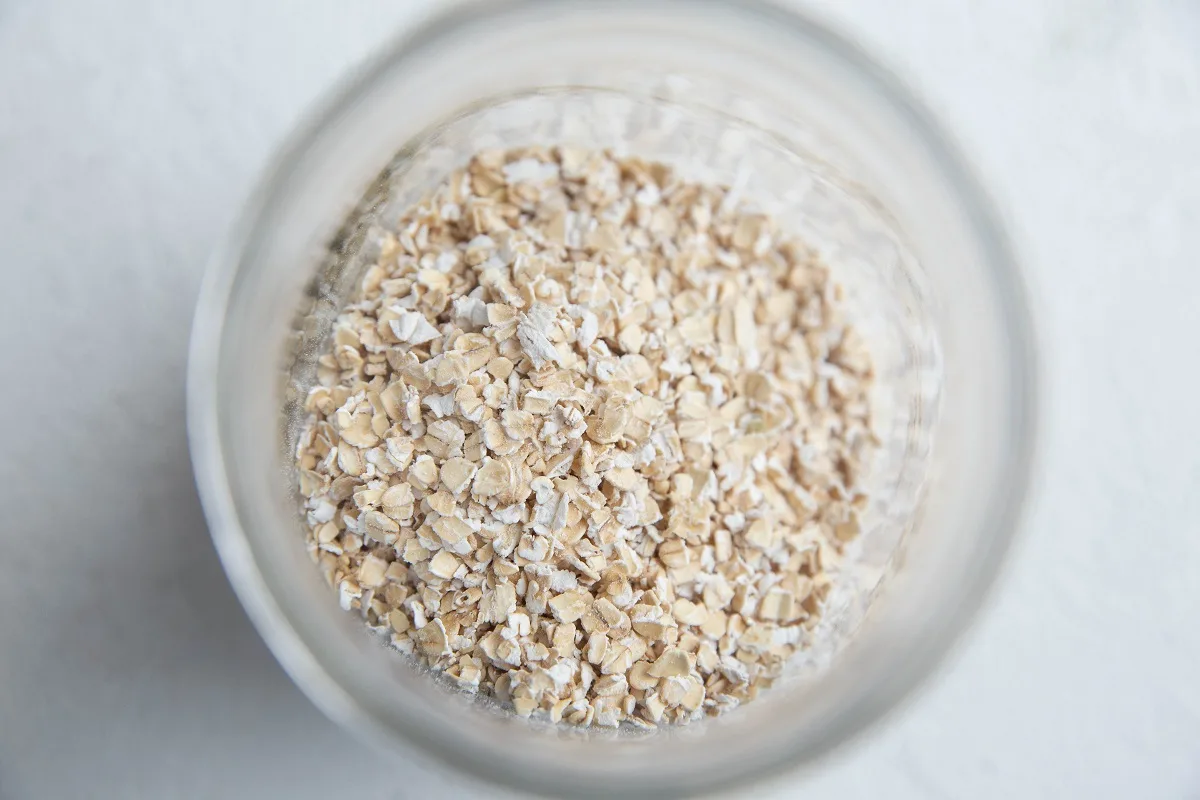 top down photo of a jar of oats.
