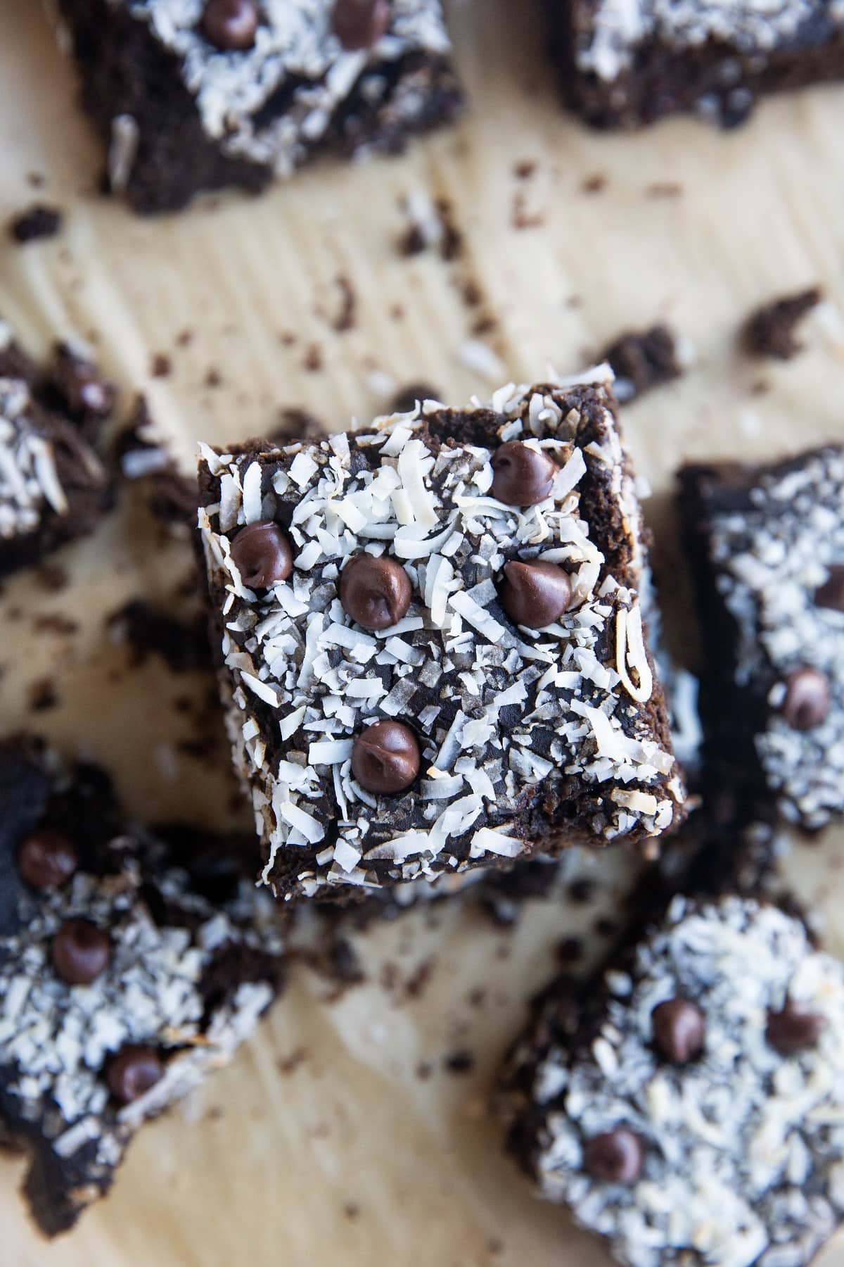 Top down image of a stack of black bean brownies