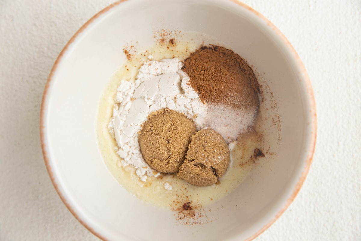 Ingredients for streusel topping in a bowl.