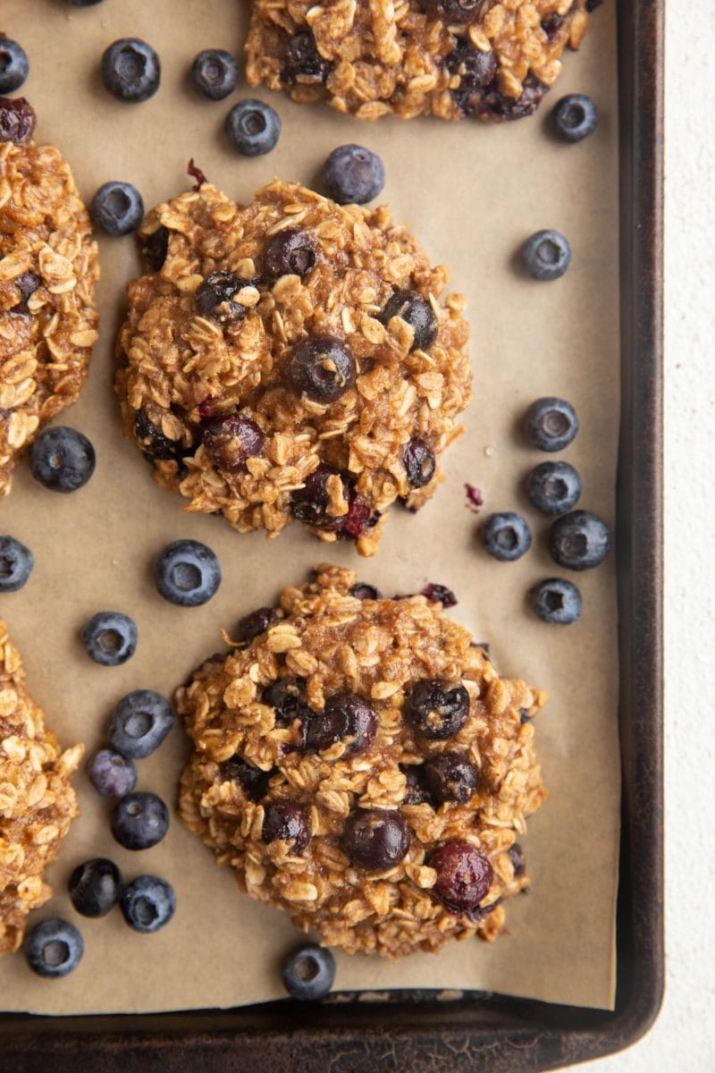 Blueberry cookies on a baking sheet.