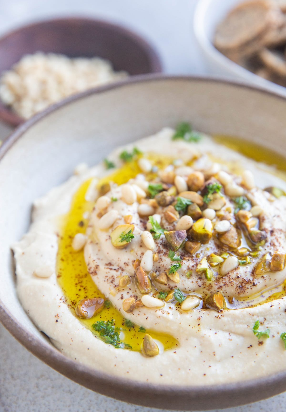 Creamy Roasted Garlic Hummus recipe in a bowl, ready to serve