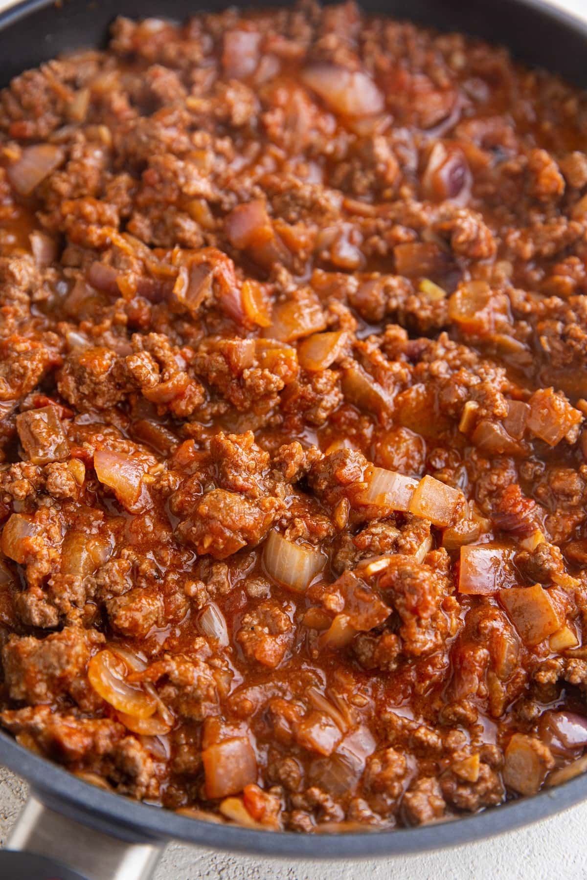 Ground beef taco meat in a skillet