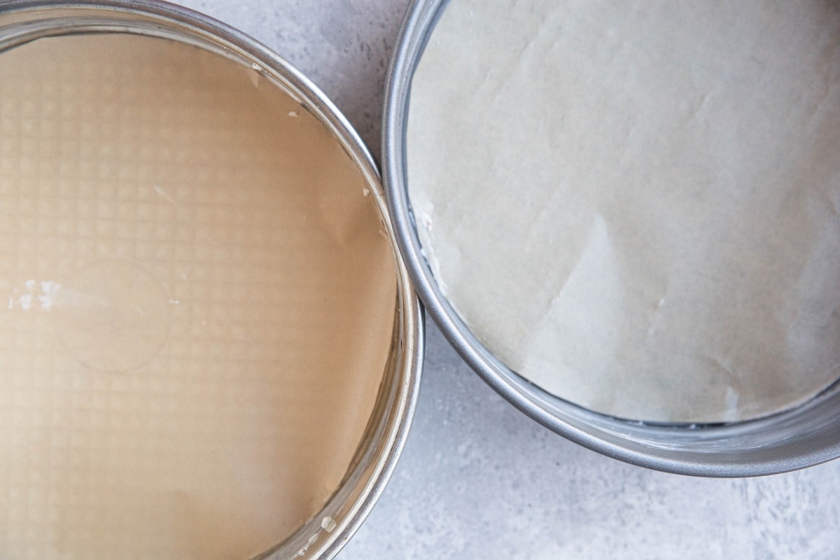 Prepared baking pans with parchment paper.