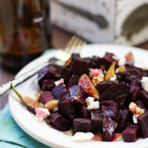 plate of roasted beet and fig salad