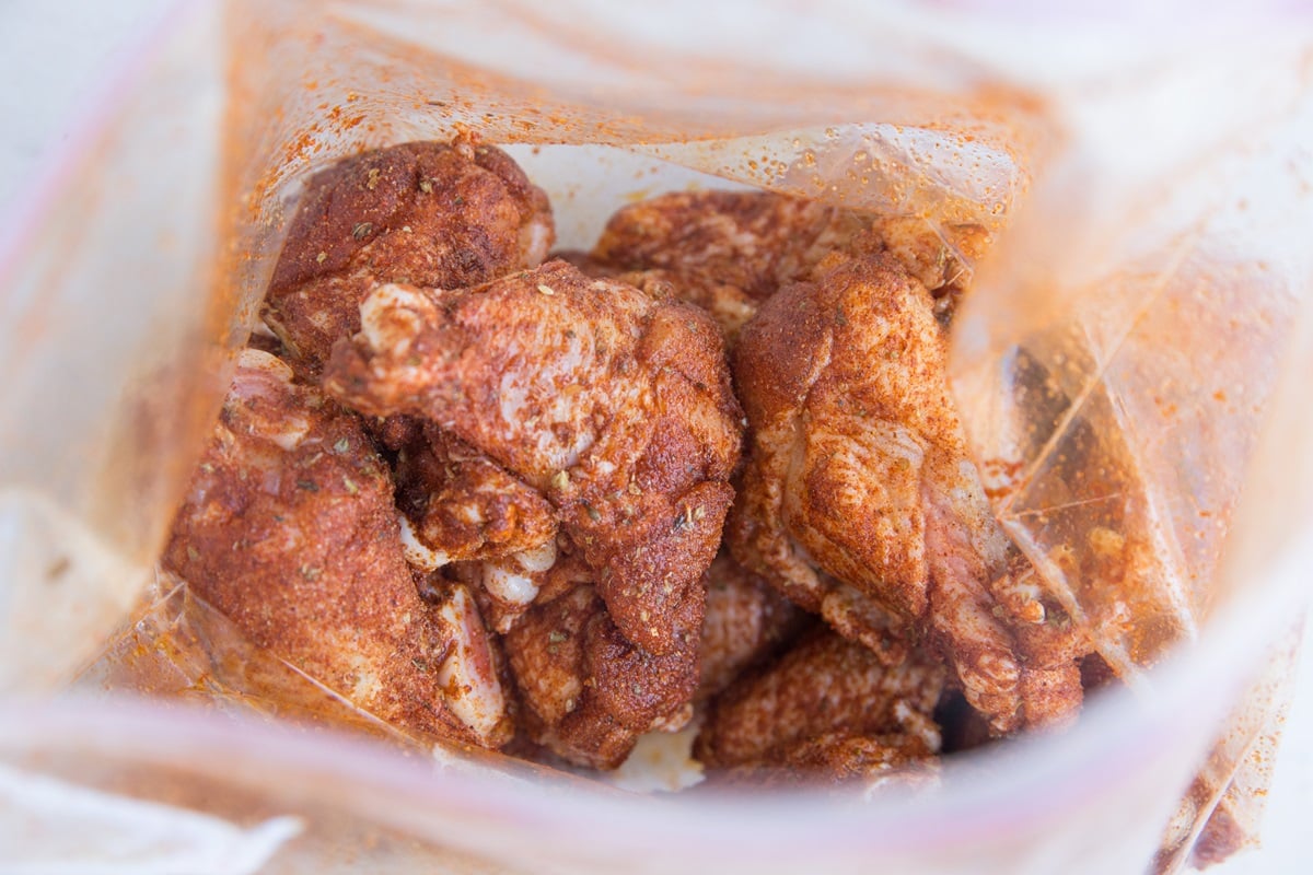 Shake all the ingredients for the wings in a zip lock bag