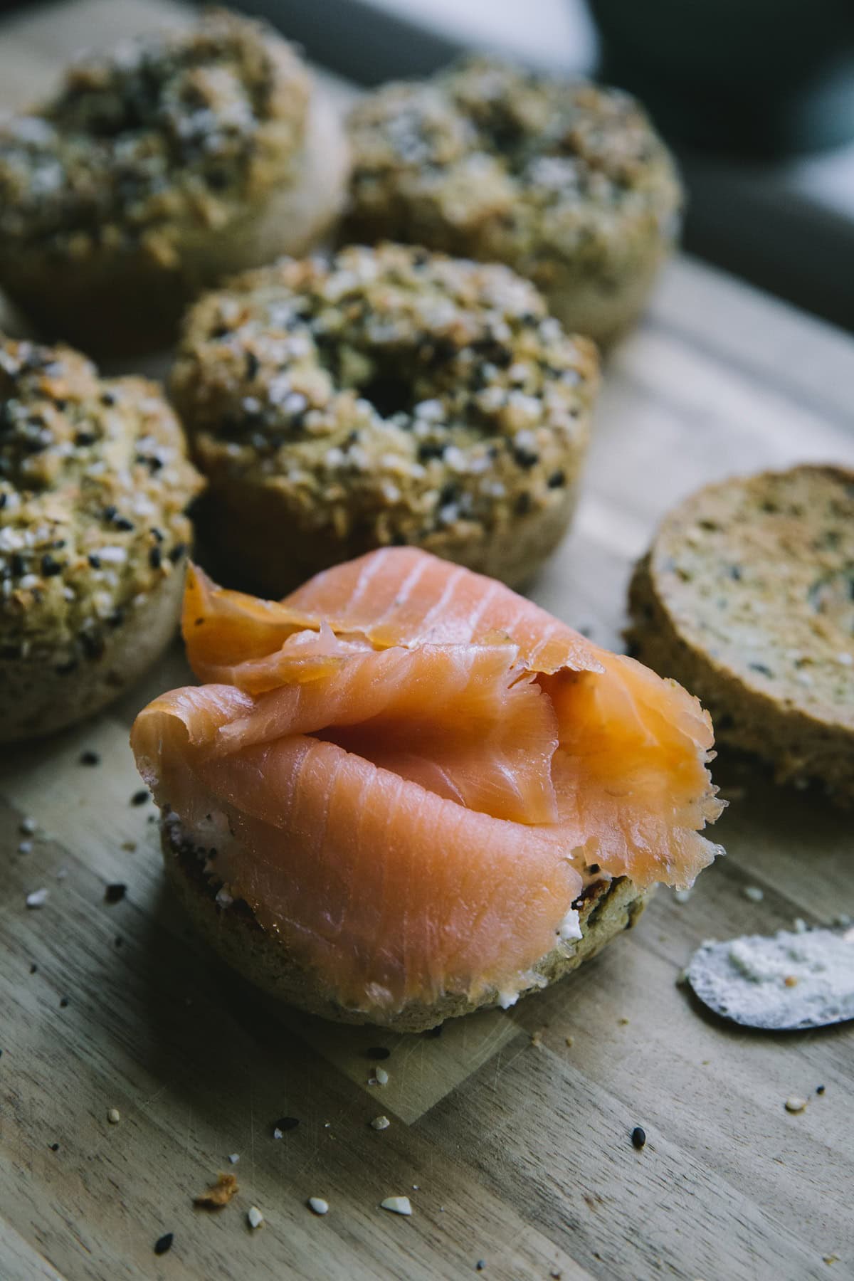 Keto Everything Bagels with Goat Cheese and Smoked Salmon