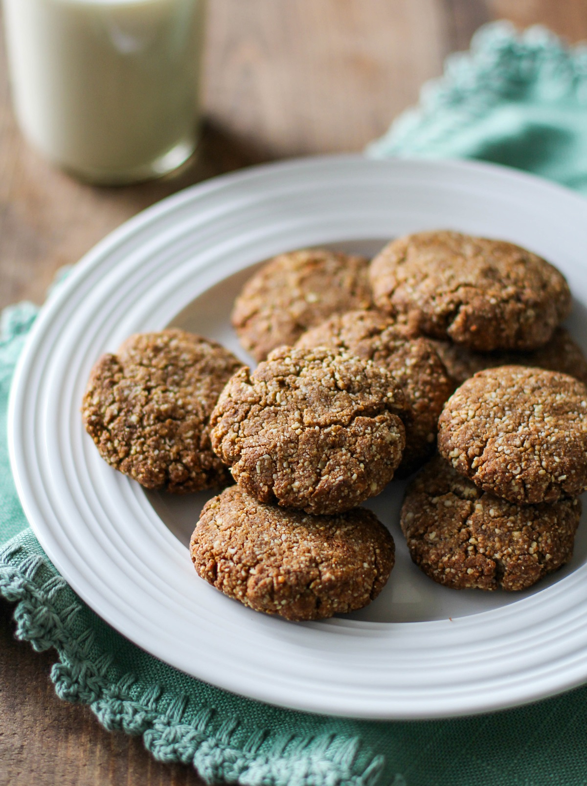 White plate of paleo gingerbread cookies, ready to eat.