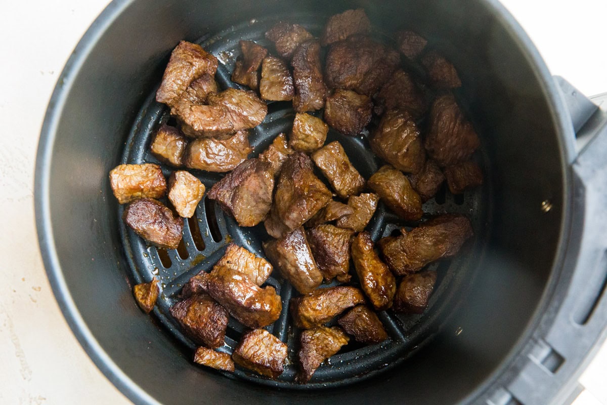 Air Fryer Steak Bites in an air fryer