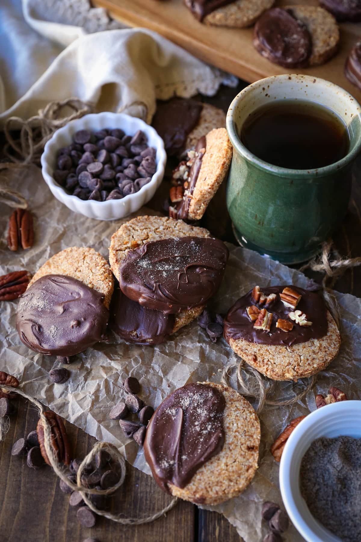 Chocolate Dipped Cardamom Orange Paleo Shortbread Cookies (Vegan) | TheRoastedRoot.net #healthy #dessert #recipe #glutenfree #sugarfree #paleo #holiday #christmascookies