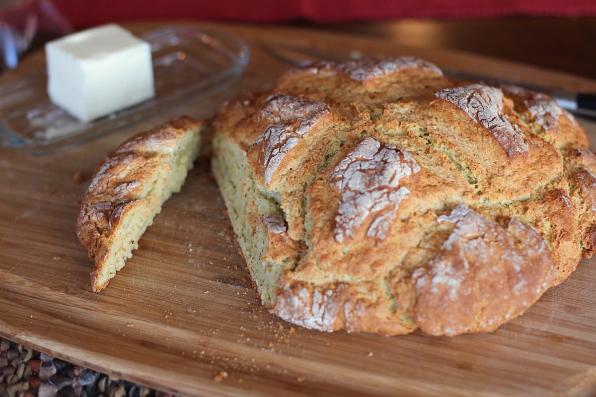 Loaf of Irish soda bread on a cutting board