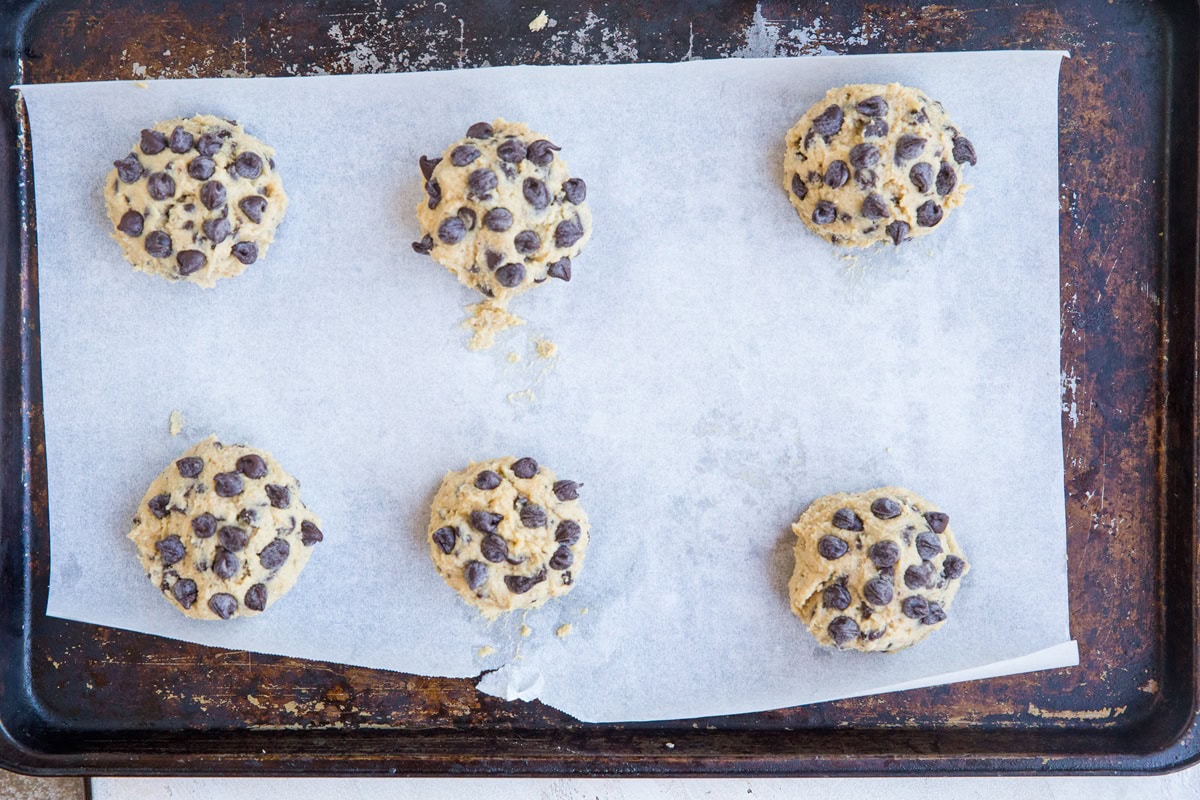 Cookie dough on a baking sheet