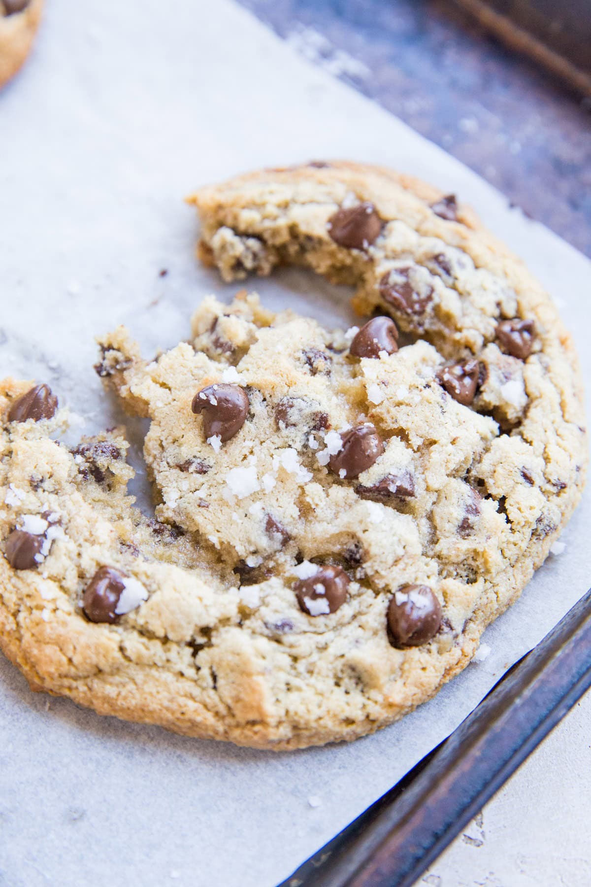 Giant Chewy Keto Chocolate Chip Cookies made with almond flour and sugar-free sweetener. Incredibly chewy, gooey and delicious!