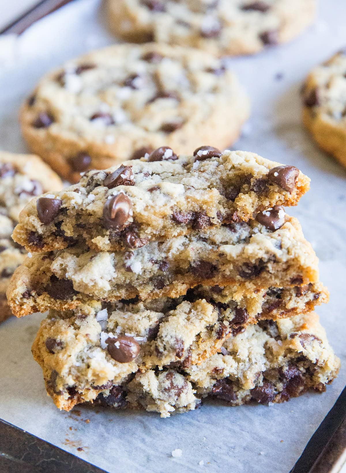 Giant Chewy Keto Chocolate Chip Cookies made with almond flour and sugar-free sweetener. Incredibly chewy, gooey and delicious!