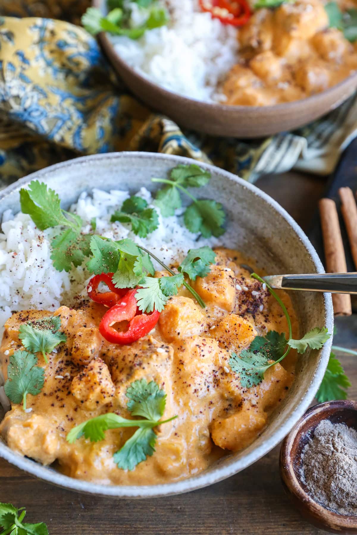 Chicken Massaman Curry - butternut squash and chicken stewed in aromatic coconut milk sauce for a satisfying meal that happens to be healthier than Thai takeout. Paleo, Whole30, and delicious