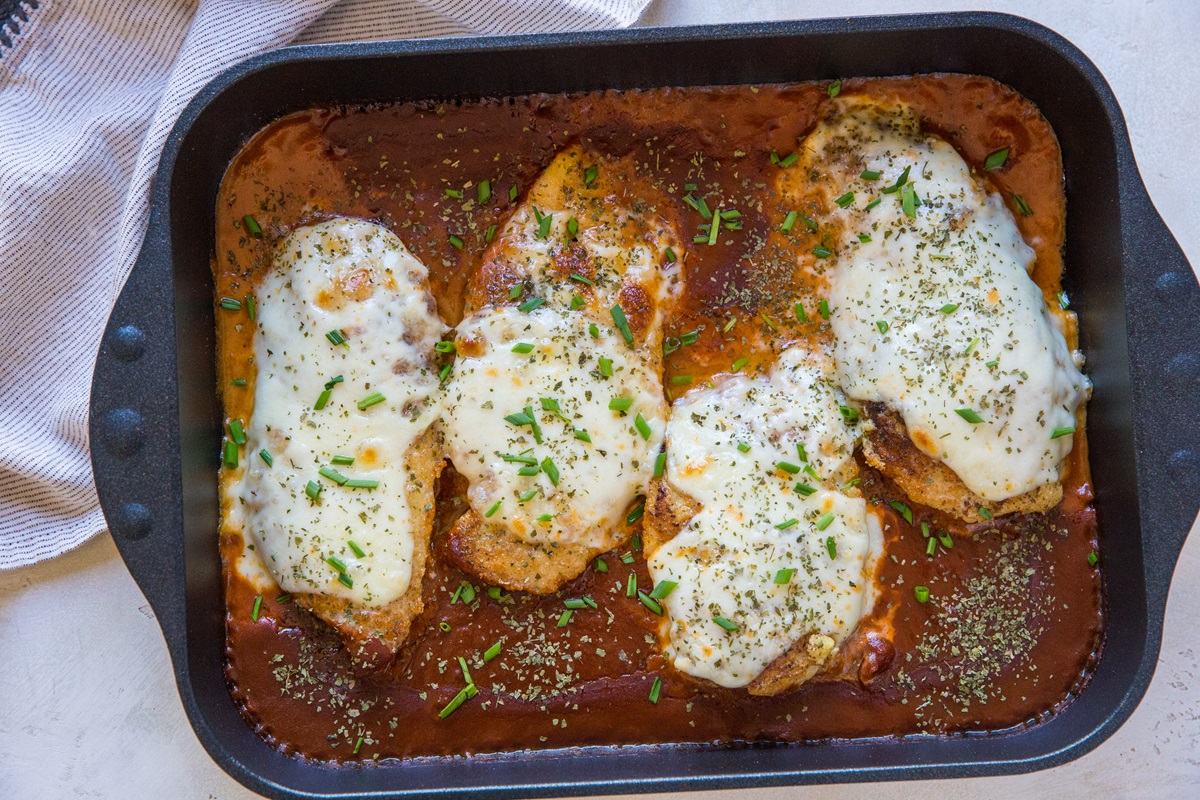 Baked Chicken Parmesan made grain-free and keto friendly