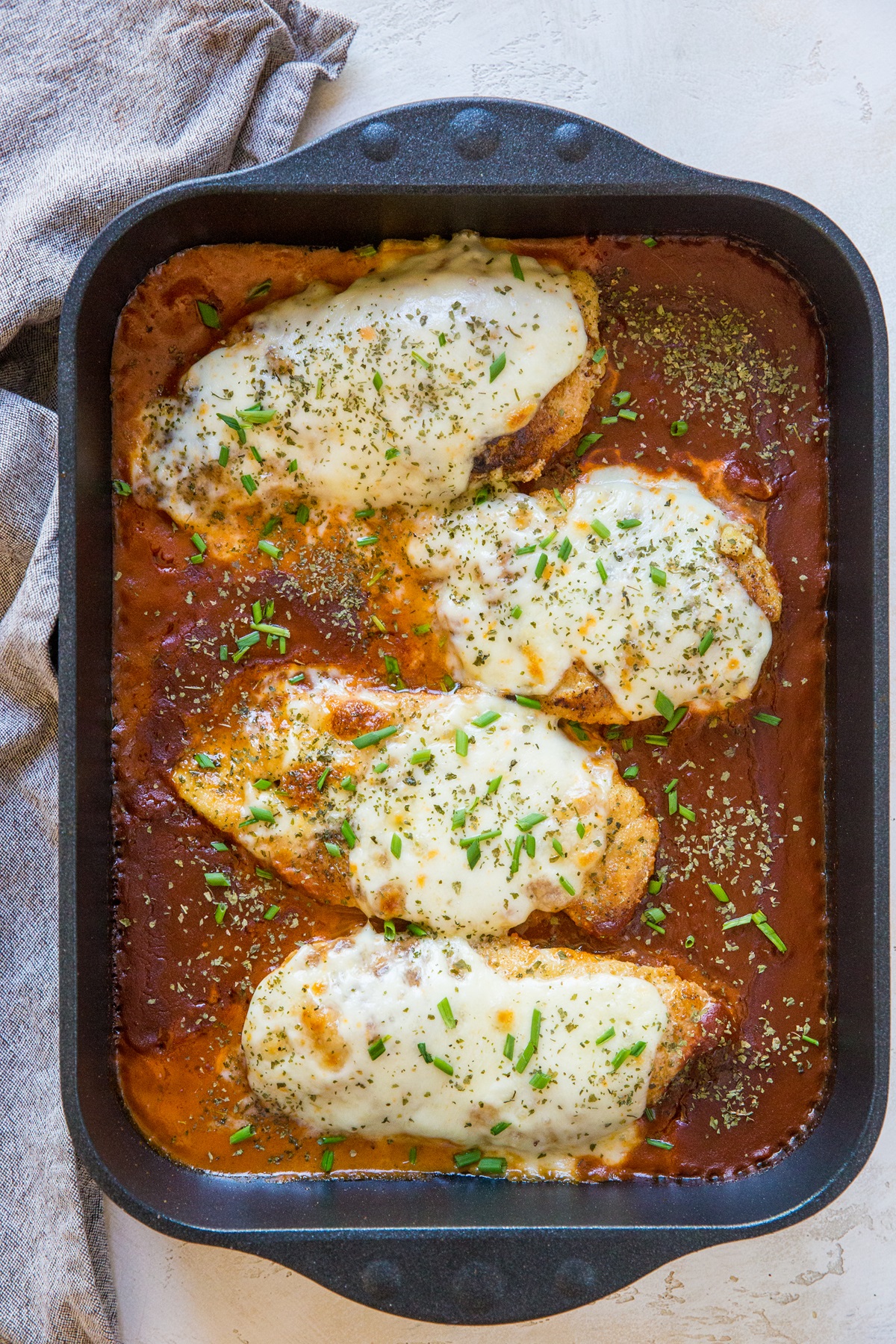 Low-Carb Keto Chicken Parmesan - baked chicken parmesan made gluten-free, grain-free, and keto