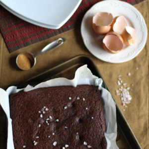 Cake in a cake pan, ready to slice.