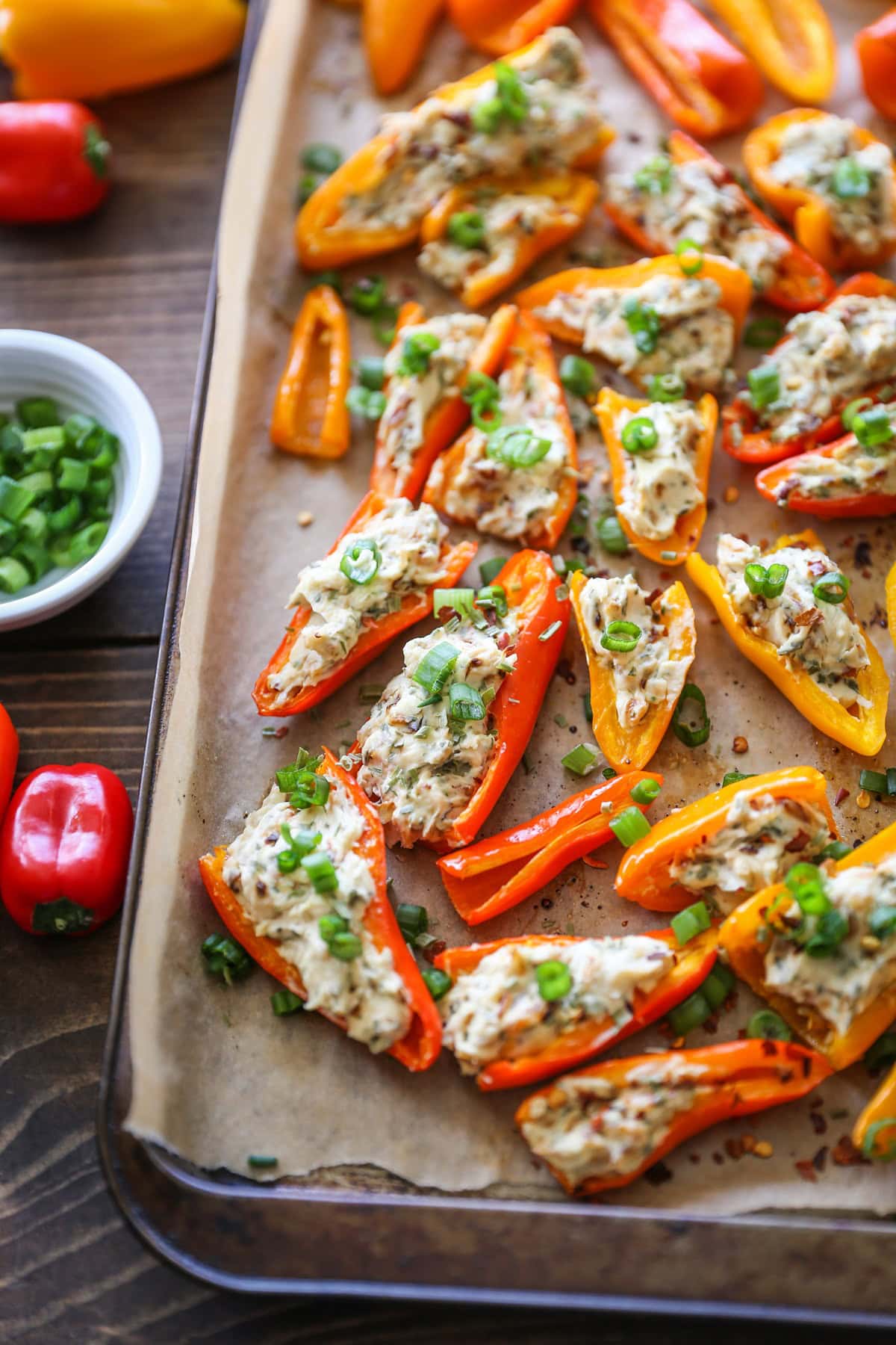 Caramelized Onion and Cream Cheese Stuffed Peppers | TheRoastedRoot.net #appetizer #recipe #glutenfree