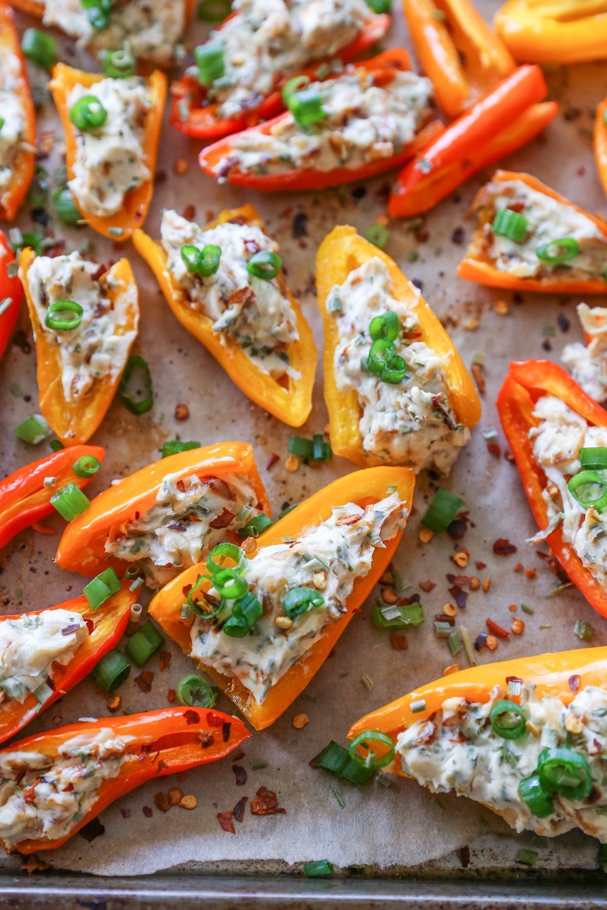 Caramelized Onion and Cream Cheese Stuffed Peppers | TheRoastedRoot.net #appetizer #recipe #glutenfree