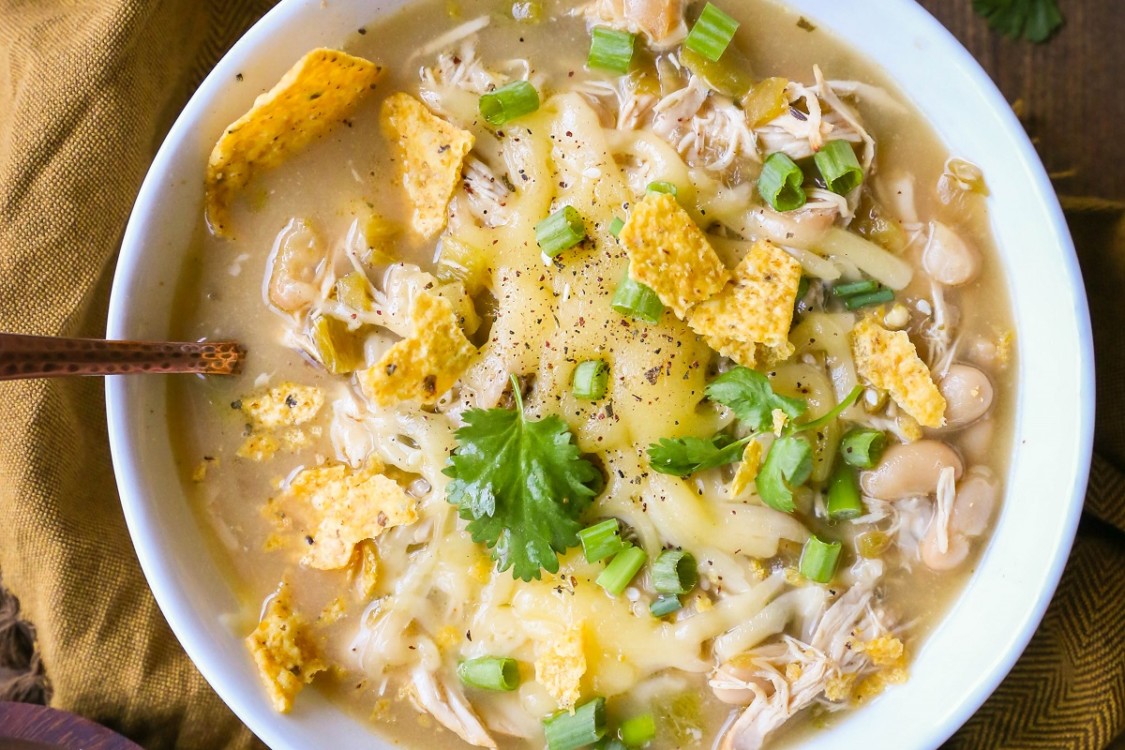 Crock Pot White Chicken Chili - an easy and healthful slow cooker recipe | TheRoastedRoot.net #healthy #dinner #recipe #crockpot