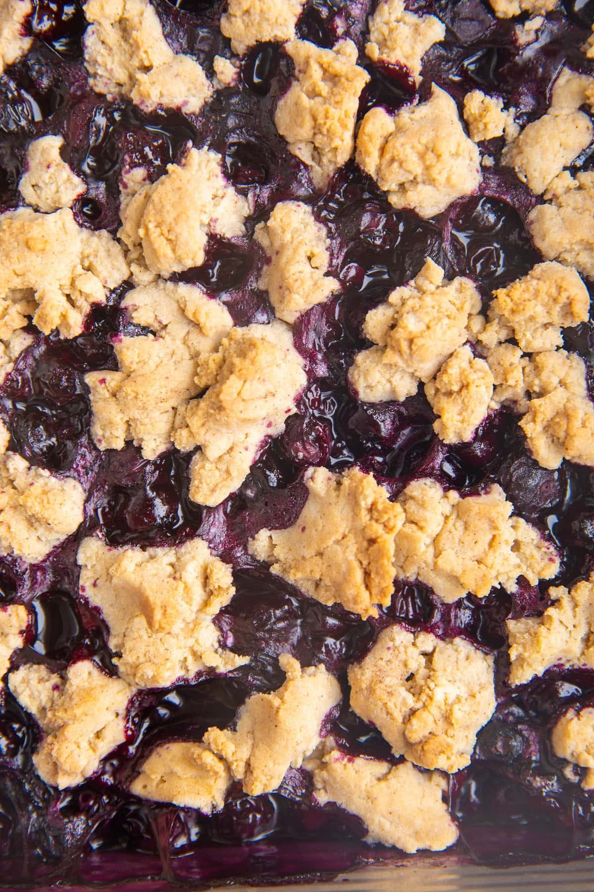Blueberry crumble fresh out of the oven.