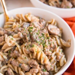Gluten-Free Dairy-Free Ground Beef Stroganoff - an easy filling dinner recipe that is ultra creamy and satisfying!