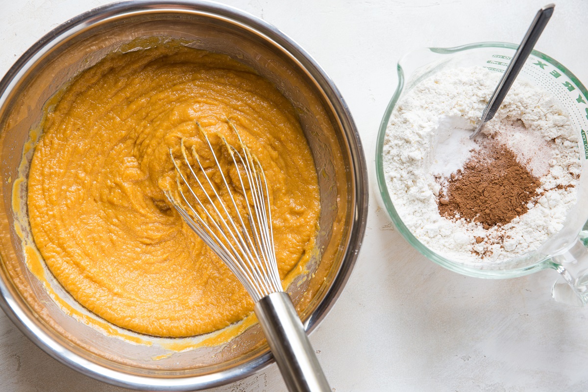 wet mixture in one bowl and dry mixture in a separate bowl.