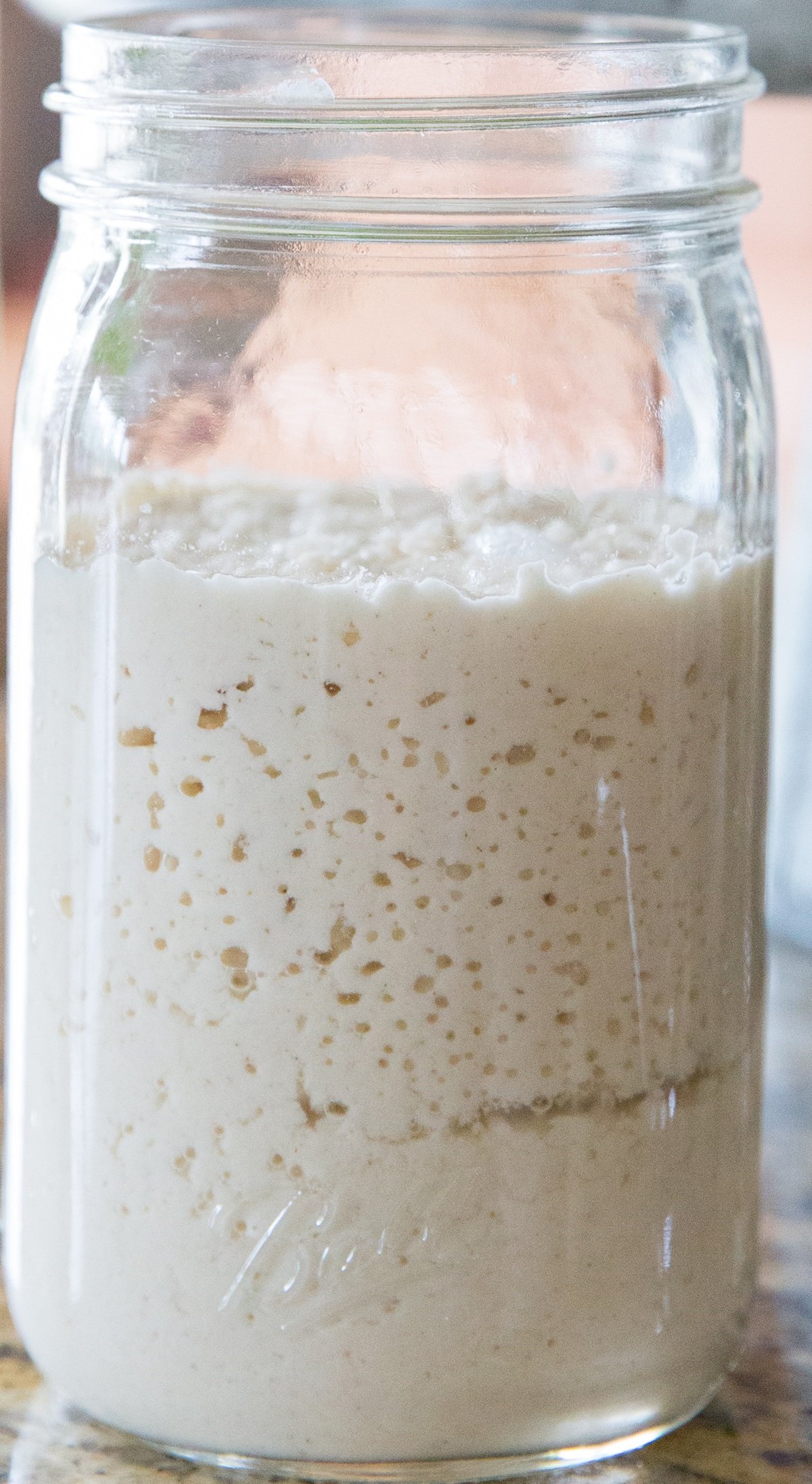 close up image of jar of sourdough starter