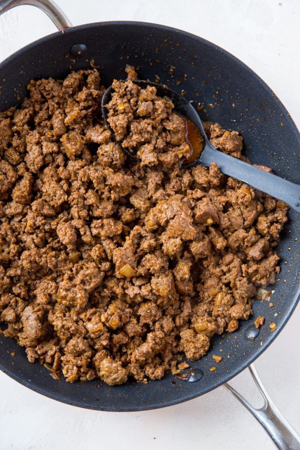 Ground Beef Taco Meat in a skillet, ready to use