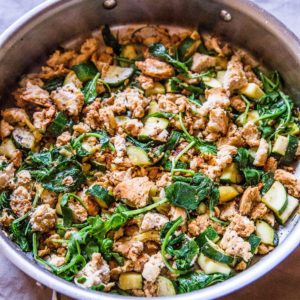 ground turkey skillet with zucchini, spinach, and ginger