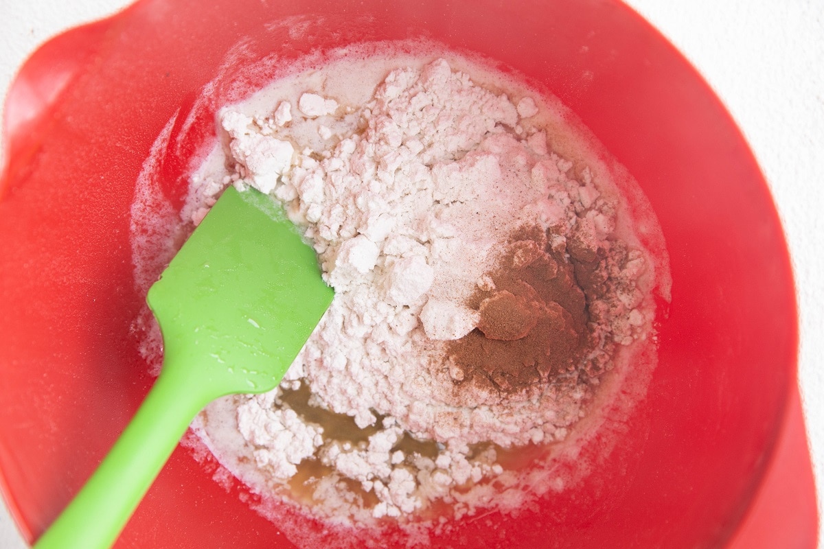 Ingredients for crumble topping in a mixing bowl.