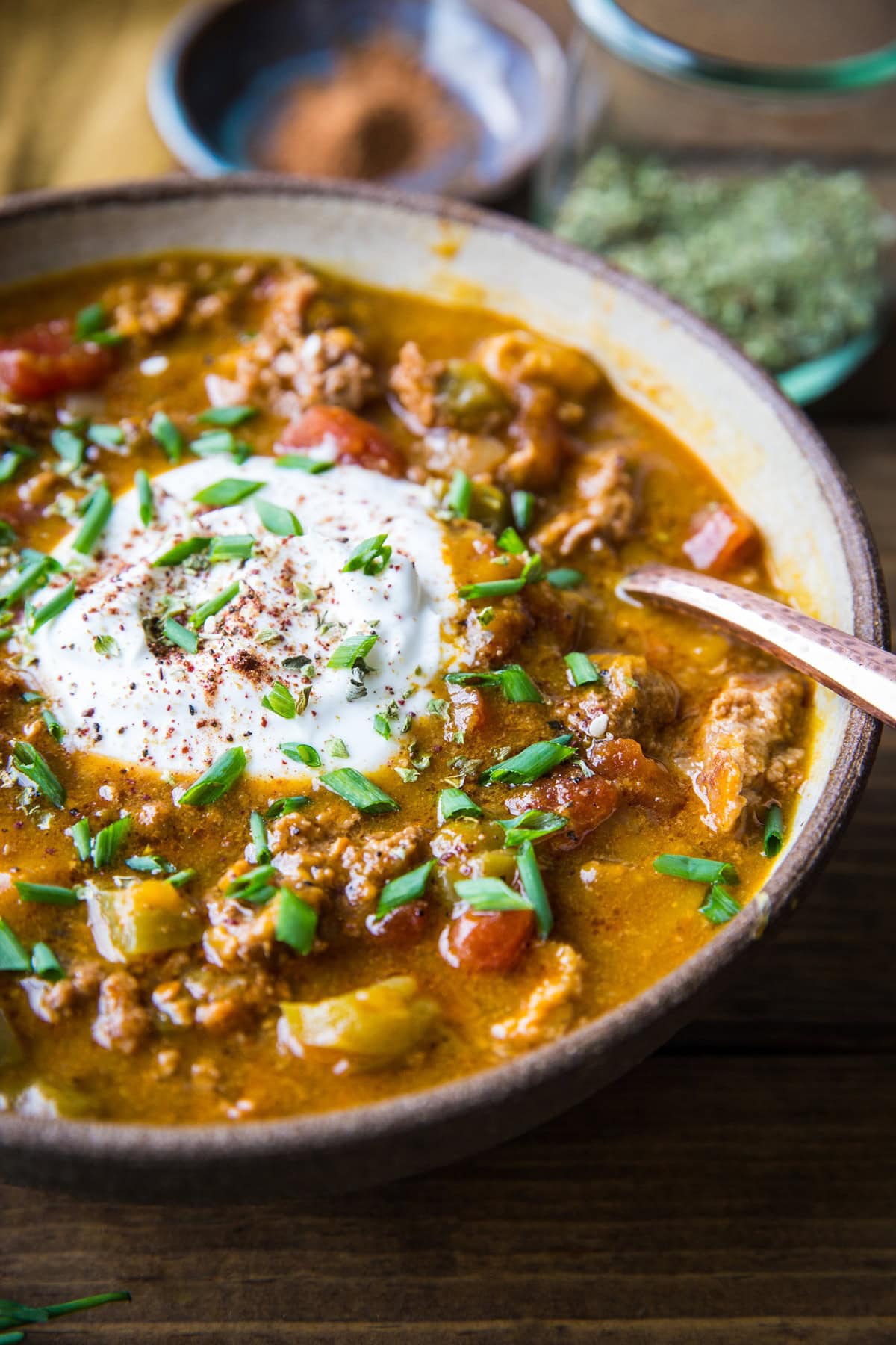 Instant Pot Paleo Pumpkin Chili - quick, easy, flavorful healthy chili perfect for the fall months. | TheRoastedRoot.net #paleo #primal #instantpot