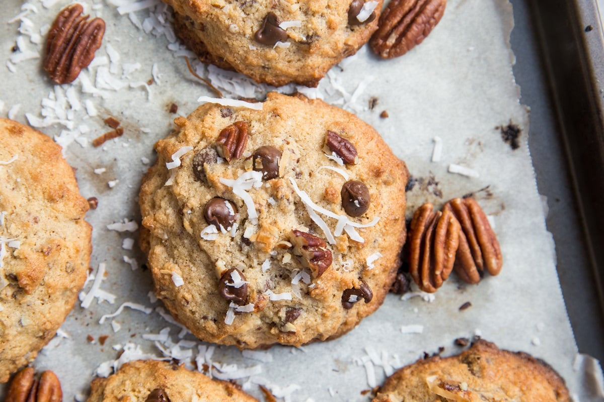 Grain-Free Keto Cowboy Cookies with pecans and shredded coconut - sugar-free, grain-free, insanely delicious cookie recipe!