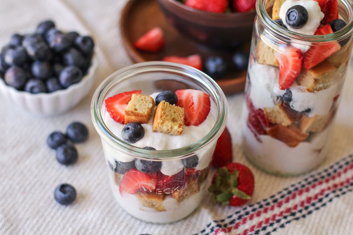 Paleo Mixed Berry Parfaits with Grain-Free Vanilla Cake and Coconut Whipped Cream | TheRoastedRoot.net #healthy #dessert #recipe #dairyfree #glutenfree #naturallysweetened