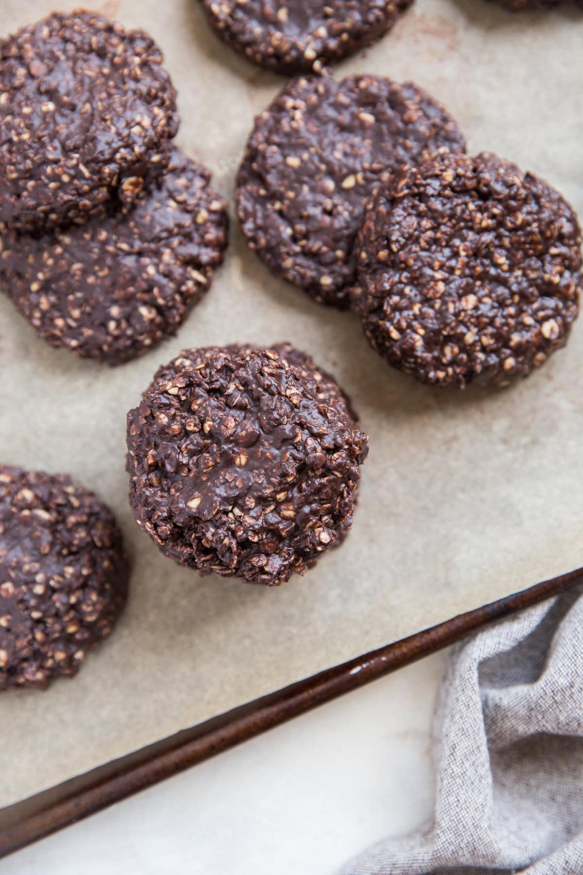 No-Bake Cookies top down photo on a cookie sheet