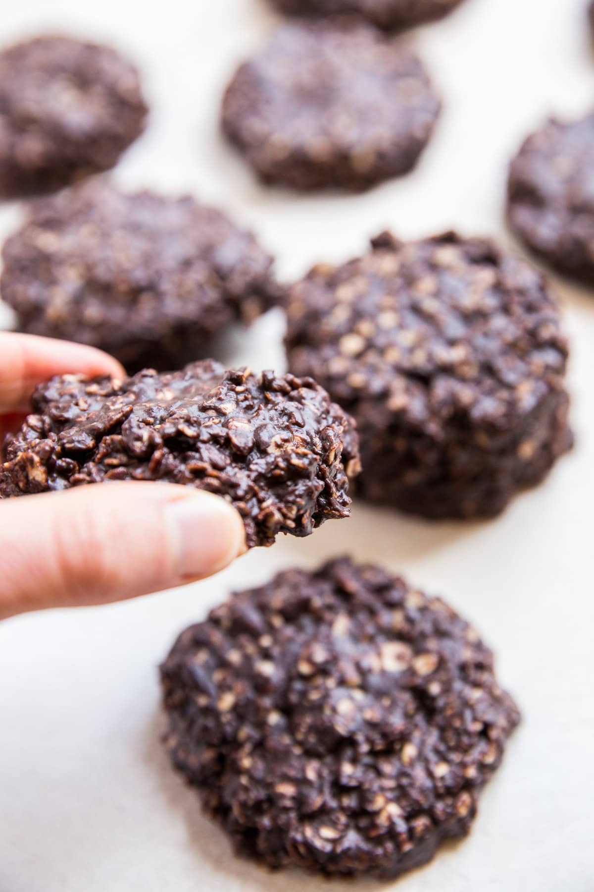 Hand holding a no-bake cookie